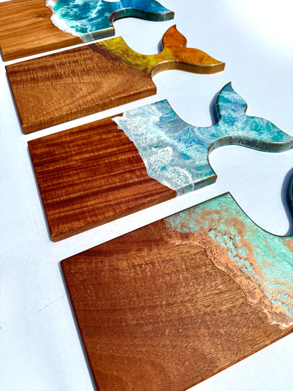 Whale Tail Serving Board | Handcrafted Mahogany & Resin | Custom Engraved Charcuterie Tray | Coastal Kitchen Statement