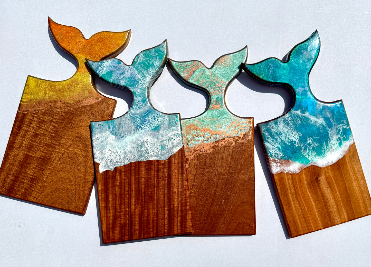 Whale Tail Serving Board | Handcrafted Mahogany & Resin | Custom Engraved Charcuterie Tray | Coastal Kitchen Statement