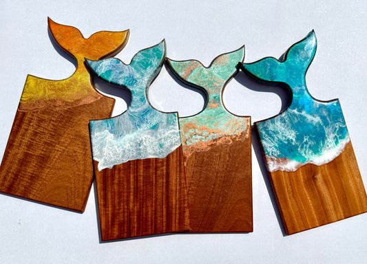 Whale Tail Serving Board | Handcrafted Mahogany & Resin | Custom Engraved Charcuterie Tray | Coastal Kitchen Statement