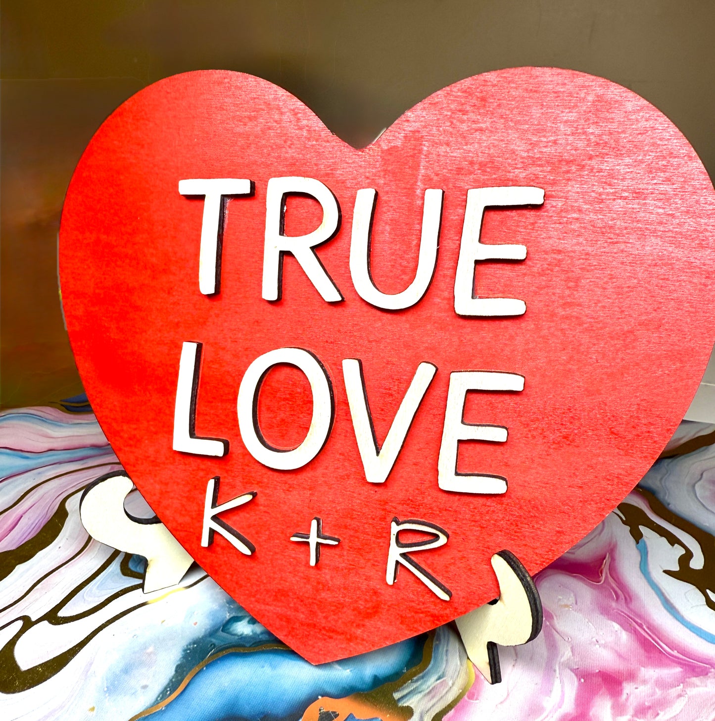 Valentines Wood Conversation Heart With Initials