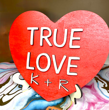 Valentines Wood Conversation Heart With Initials