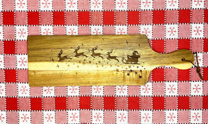 Santa and Reindeer SleighServing Board, Custom Engraved Charcuterie Tray