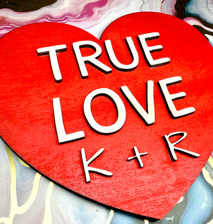 Valentines Wood Conversation Heart With Initials