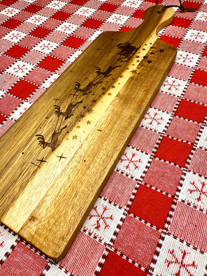Santa and Reindeer SleighServing Board, Custom Engraved Charcuterie Tray