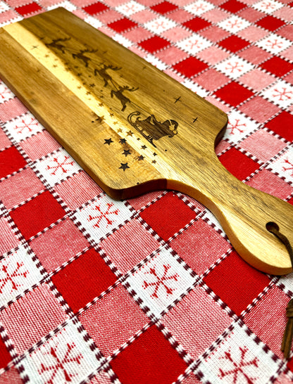 Santa and Reindeer SleighServing Board, Custom Engraved Charcuterie Tray