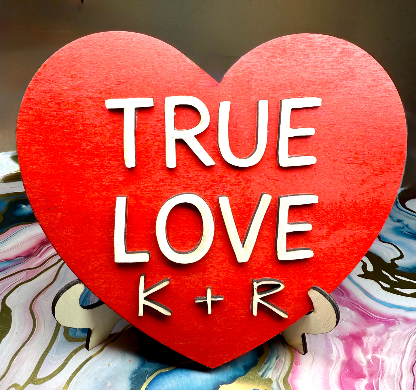 Valentines Wood Conversation Heart With Initials