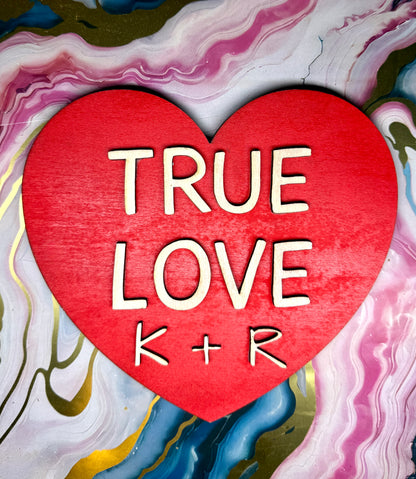 Valentines Wood Conversation Heart With Initials