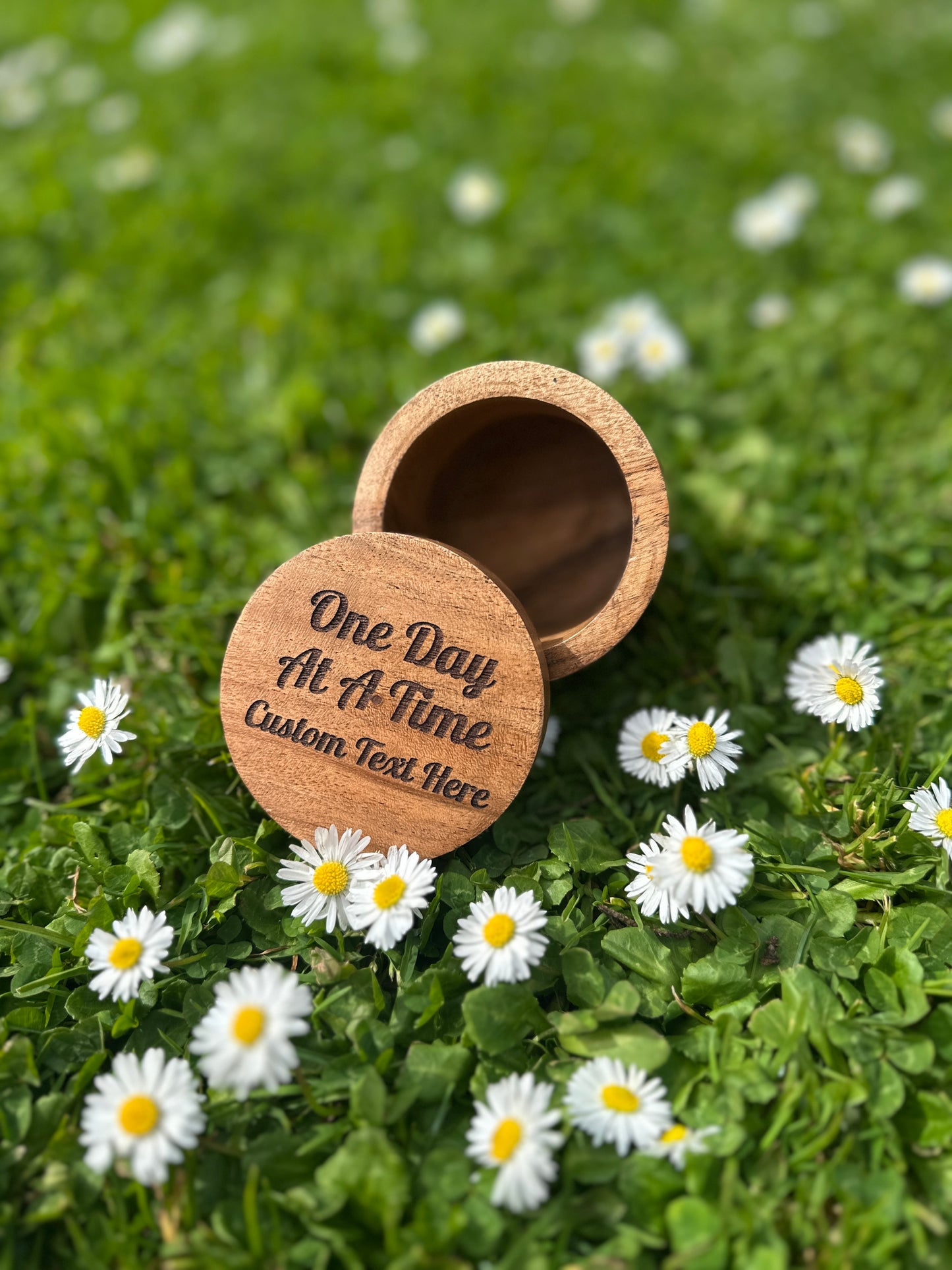 Acacia Wood Trinket Box – “One Day at a Time” + Custom Text