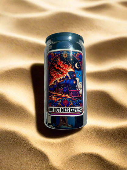 The Hot Mess Express 16 oz Glass Cup-With Straw and Lid-Available in Multiple Colors-Tarot Card Themed-Mental Health-Handwash-Drinkware libby