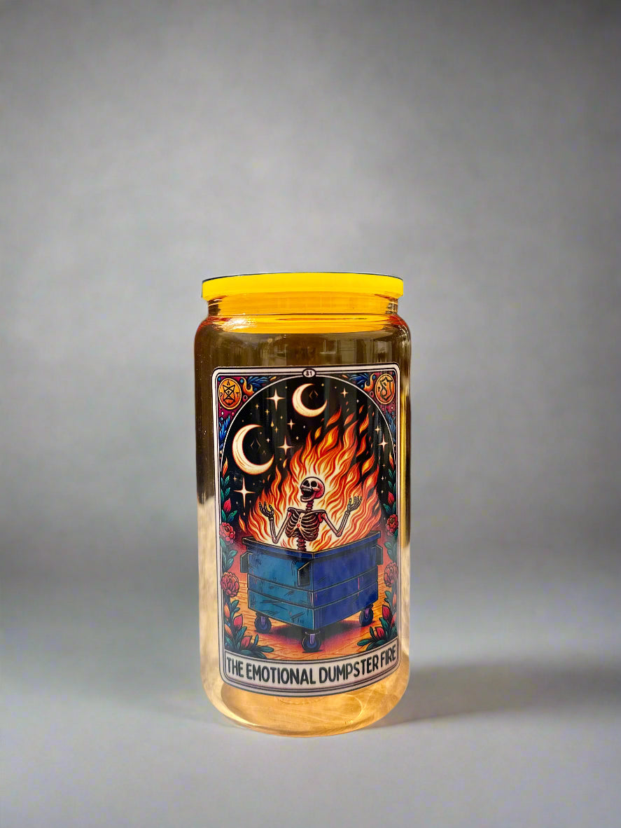 Emotional Dumpster Fire 16oz Glass Tumbler – Hilarious & Stylish Drinkware