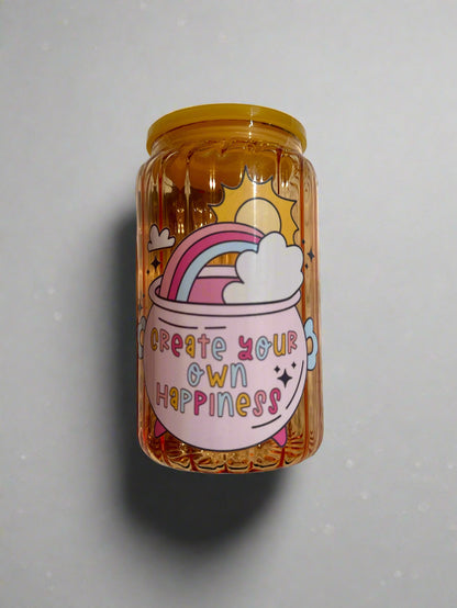 Create Your Own Happiness 16 oz Glass Can – Rainbow Design