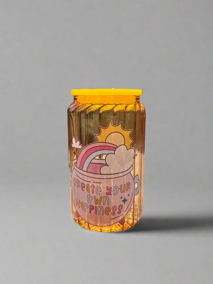 Create Your Own Happiness 16 oz Glass Can – Rainbow Design