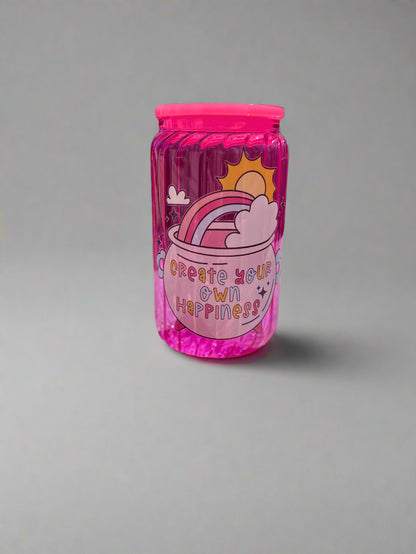 Create Your Own Happiness 16 oz Glass Can – Rainbow Design