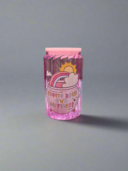 Create Your Own Happiness 16 oz Glass Can – Rainbow Design