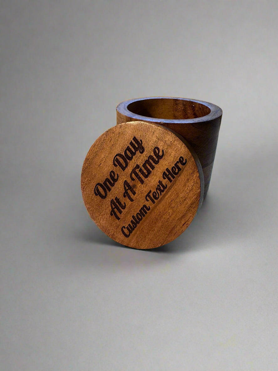 Acacia Wood Trinket Box – “One Day at a Time” + Custom Text