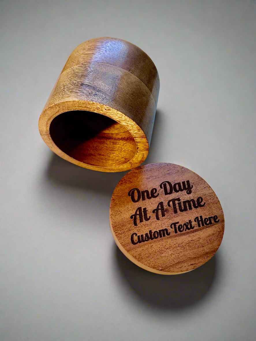 Acacia Wood Trinket Box – “One Day at a Time” + Custom Text