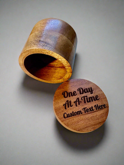 Acacia Wood Trinket Box – “One Day at a Time” + Custom Text