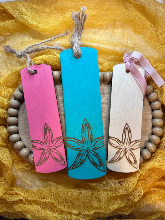 Engraved Wooden Bookmark – Sea Star Design with String