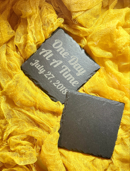 Personalized Slate Coaster Set – Custom Engraving Included (4 Pack)