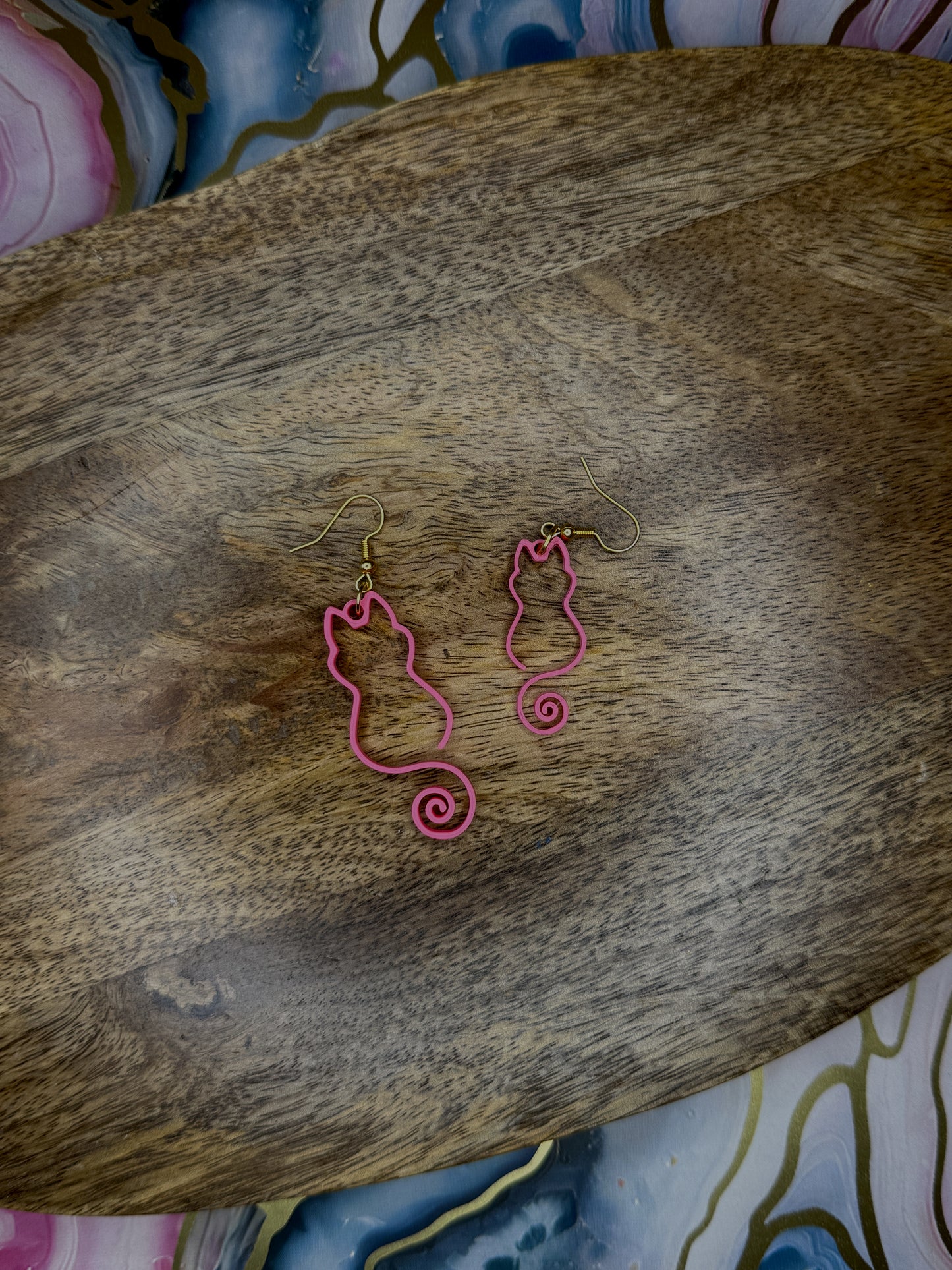 Pink Cat Outline Earrings | 3D Printed Minimalist Dangles | Playful Pet Lover Jewelry in Two Sizes