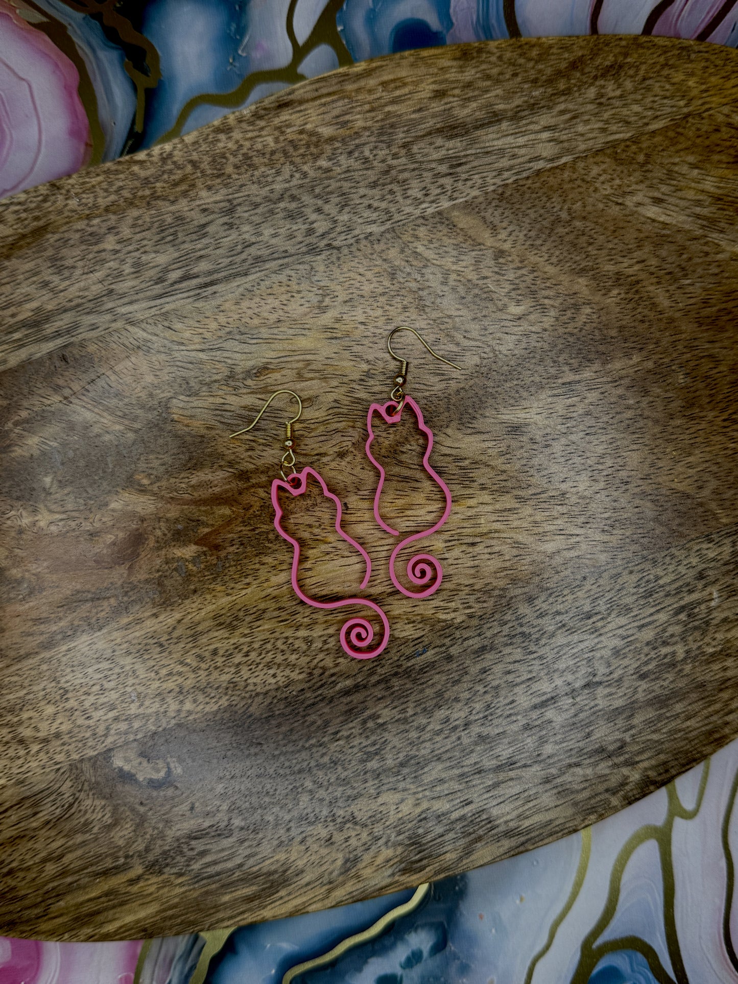 Pink Cat Outline Earrings | 3D Printed Minimalist Dangles | Playful Pet Lover Jewelry in Two Sizes