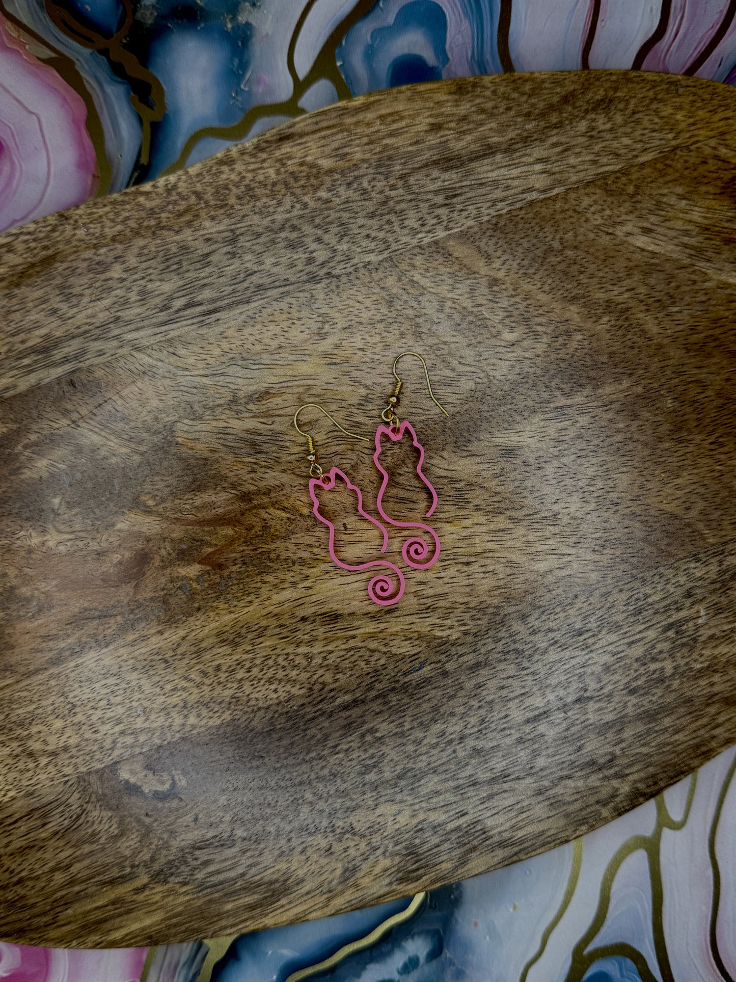 Pink Cat Outline Earrings | 3D Printed Minimalist Dangles | Playful Pet Lover Jewelry in Two Sizes
