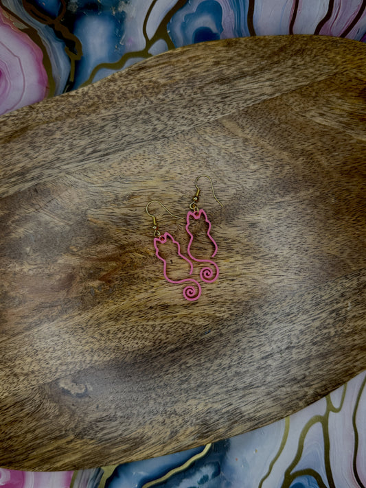Pink Cat Outline Earrings | 3D Printed Minimalist Dangles | Playful Pet Lover Jewelry in Two Sizes