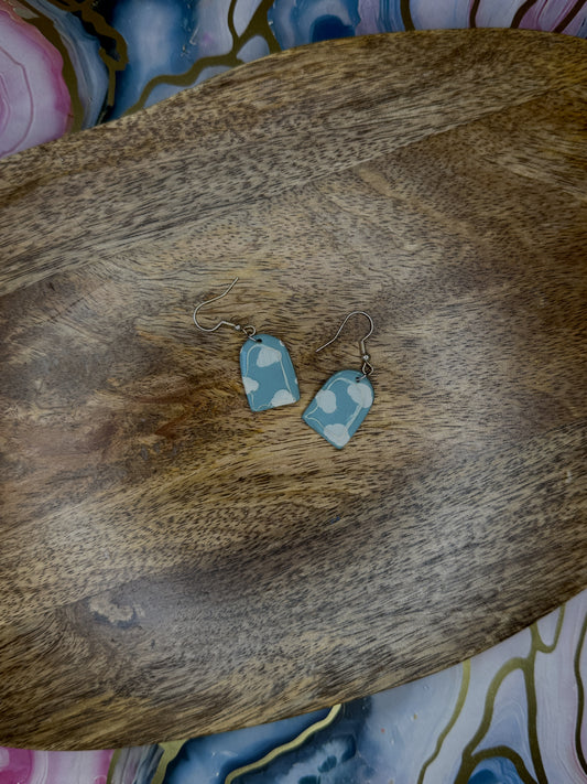 Cloudy Sky Earrings | Polymer Clay Studs & Dangles with Resin Finish | Dreamy Blue Jewelry
