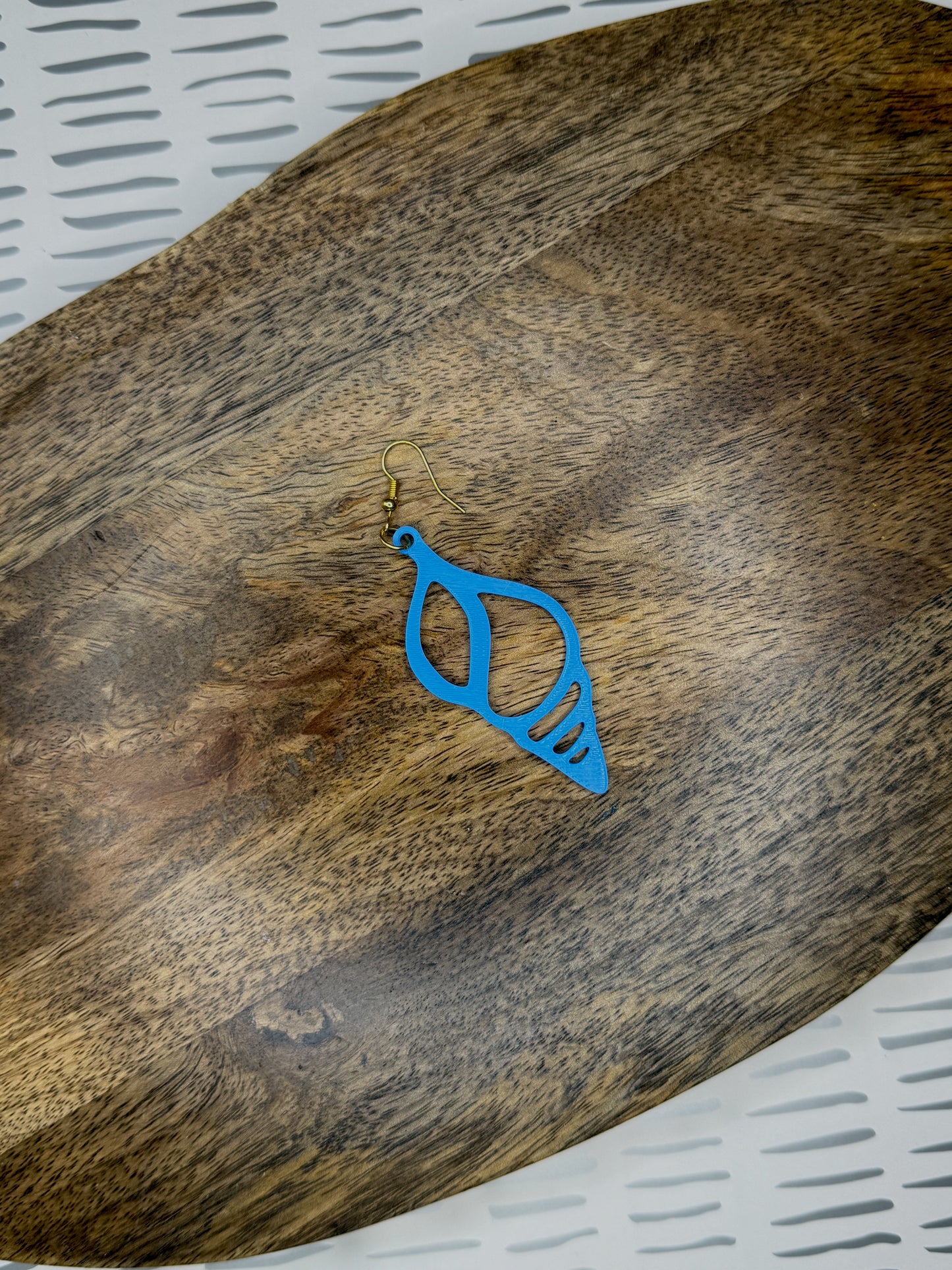 Cone Shell Earrings | Bright Blue 3D Printed Ocean Jewelry | Coastal Statement Dangles
