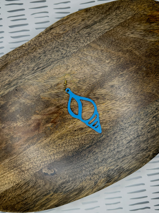 Cone Shell Earrings | Bright Blue 3D Printed Ocean Jewelry | Coastal Statement Dangles