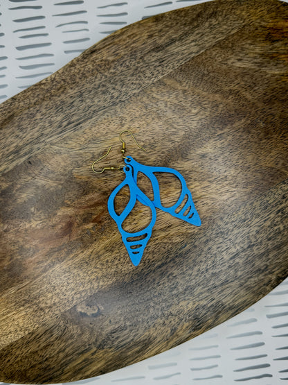 Cone Shell Earrings | Bright Blue 3D Printed Ocean Jewelry | Coastal Statement Dangles