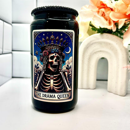 The Drama Queen 16 OZ Glass Cup-Available in Multiple Colors-With Straw and Lid-Tarot Card Themed-Mental Health-Drinkware-Handwash