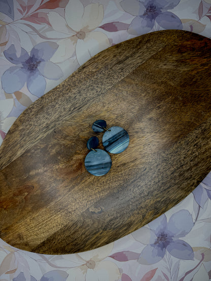 Blue Marble Stud Dangles | Handmade Polymer Clay Jewelry | Elegant Everyday Statement