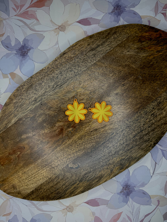 Sunshine Flower Earrings | 3D Printed Summer Dangles | Bright Yellow & Orange Floral Jewelry