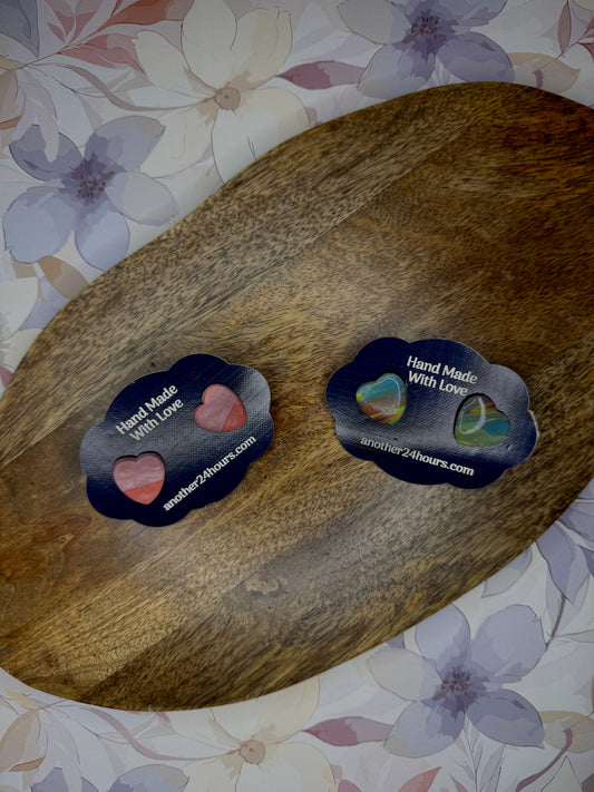 Marbled Heart Stud Earrings | Polymer Clay Studs | Handmade Colorful Jewelry
