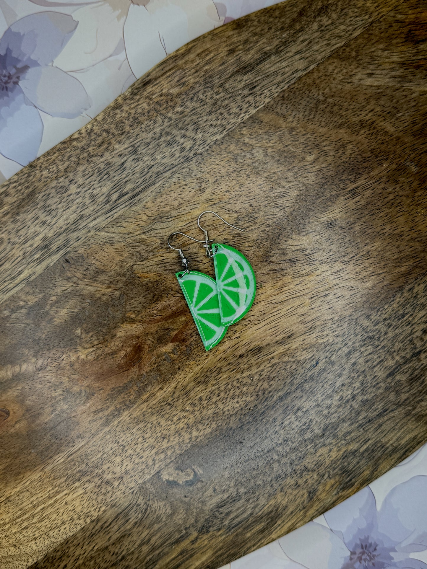 Lime Slice Earrings | 3D Printed Dangles with Glossy Resin | Fruit-Inspired Summer Jewelry