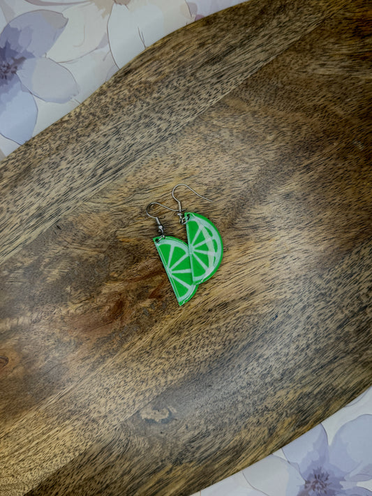 Lime Slice Earrings | 3D Printed Dangles with Glossy Resin | Fruit-Inspired Summer Jewelry
