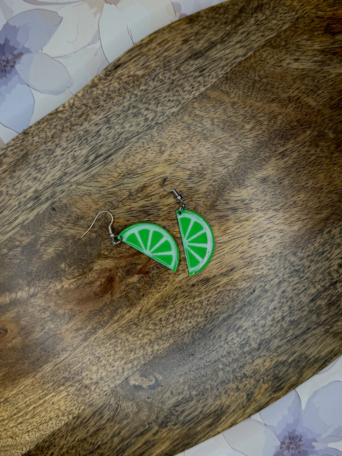Lime Slice Earrings | 3D Printed Dangles with Glossy Resin | Fruit-Inspired Summer Jewelry