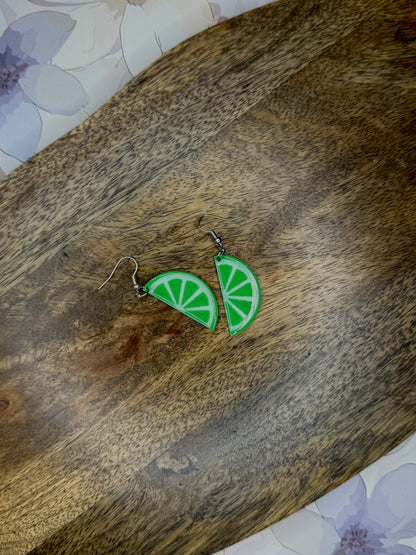 Lime Slice Earrings | 3D Printed Dangles with Glossy Resin | Fruit-Inspired Summer Jewelry