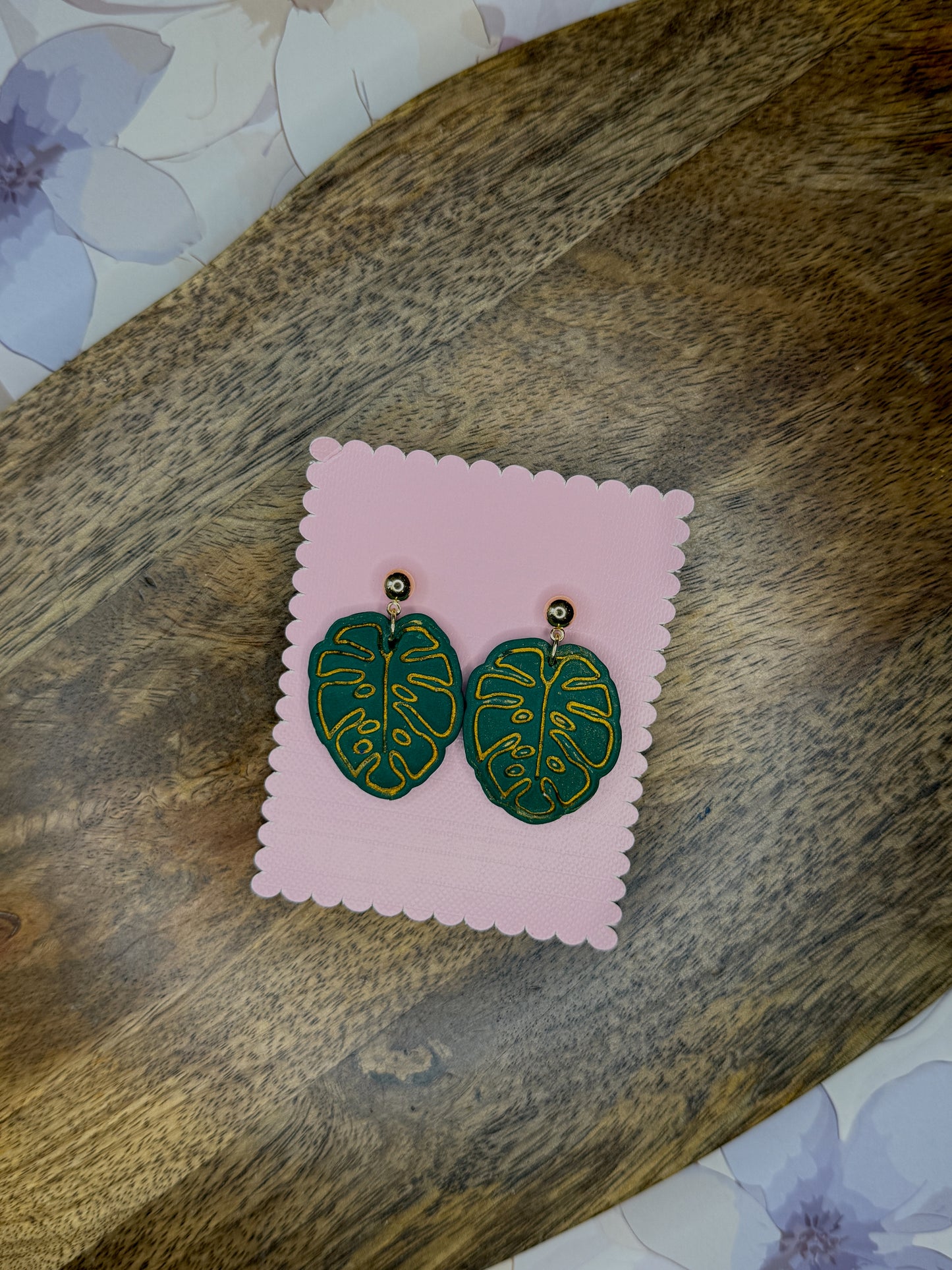 Monstera Leaf Earrings | Polymer Clay Dangle Studs | Tropical Summer Jewelry