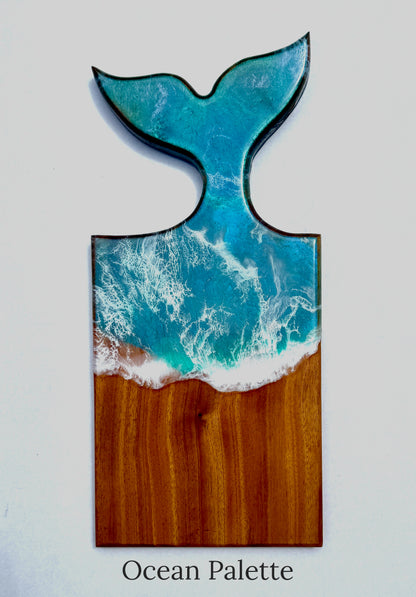 Whale Tail Serving Board | Handcrafted Mahogany & Resin | Custom Engraved Charcuterie Tray | Coastal Kitchen Statement
