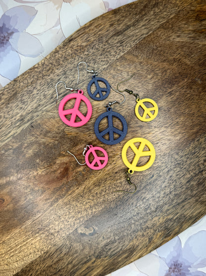 Peace Sign Earrings | 3D Printed Retro Dangles | Colorful Summer Jewelry in Two Sizes