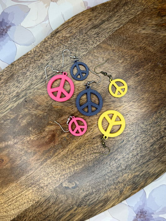 Peace Sign Earrings | 3D Printed Retro Dangles | Colorful Summer Jewelry in Two Sizes