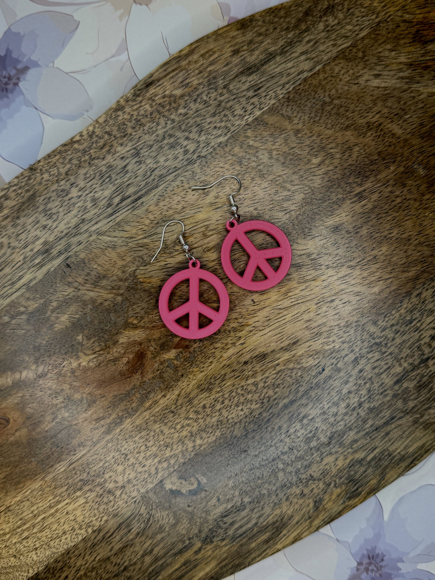 Peace Sign Earrings | 3D Printed Retro Dangles | Colorful Summer Jewelry in Two Sizes