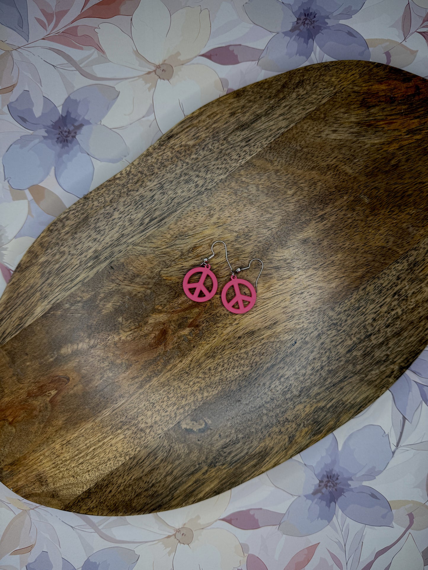 Peace Sign Earrings | 3D Printed Retro Dangles | Colorful Summer Jewelry in Two Sizes