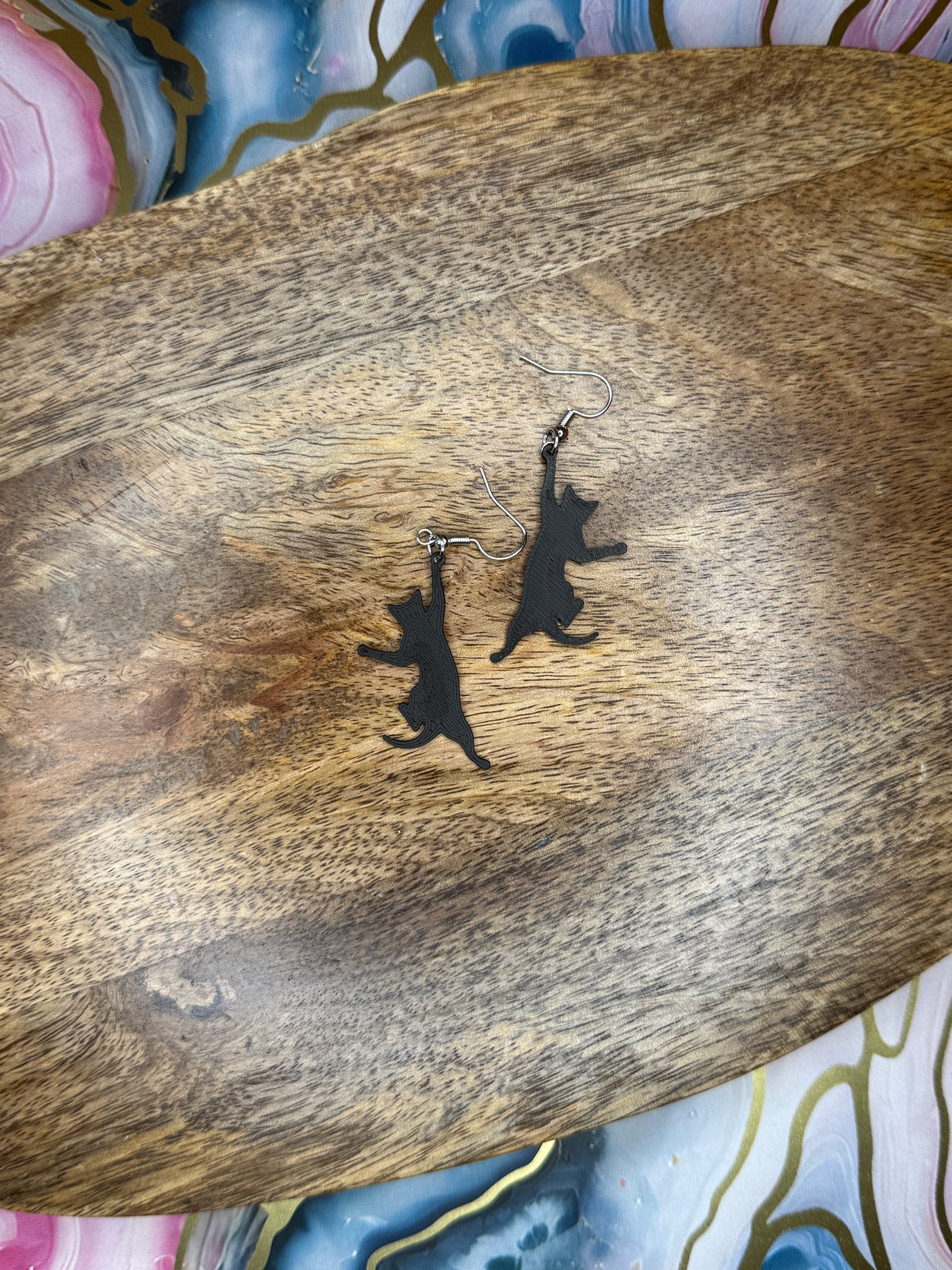 Black Cat Earrings | 3D Printed Silhouette Dangles | Playful Feline-Inspired Jewelry