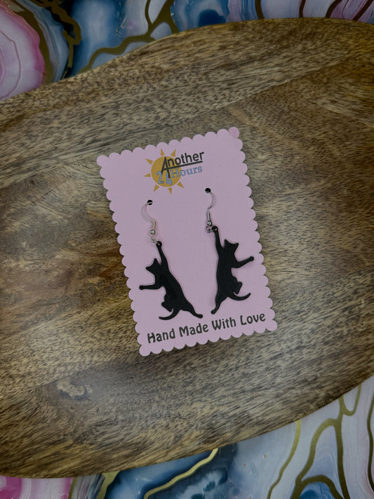 Black Cat Earrings | 3D Printed Silhouette Dangles | Playful Feline-Inspired Jewelry