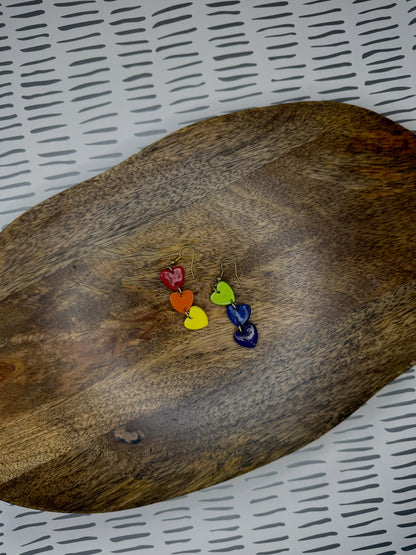 Rainbow Heart Pride Earrings | Polymer Clay Dangles | LGBTQ+ Statement Jewelry