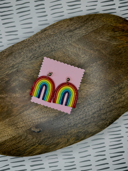 Rainbow Dangle Pride Earrings | Polymer Clay Statement Studs | LGBTQ+ Handmade Jewelry