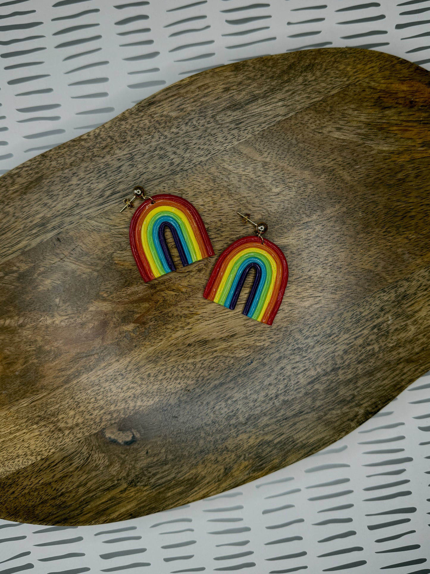 Rainbow Dangle Pride Earrings | Polymer Clay Statement Studs | LGBTQ+ Handmade Jewelry